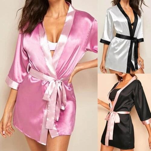 Plus Size Sexy Womens V-Neck Lace Mesh Nightdress Sleepwear Ladies Silk Robe Nightwear Nightgown Sexy Sleepwear Bathrobe Robe#W