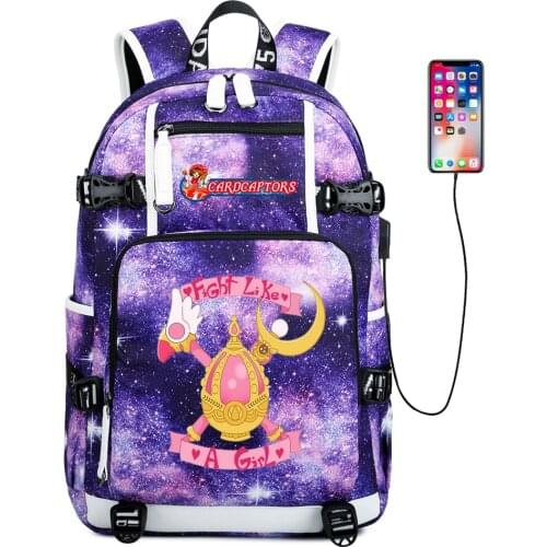 Backpack Anime Card Captor Mochila USB Charging School Bag Oxford Shoulder Bag Travel Bag Student Laptop Bag Rucksack