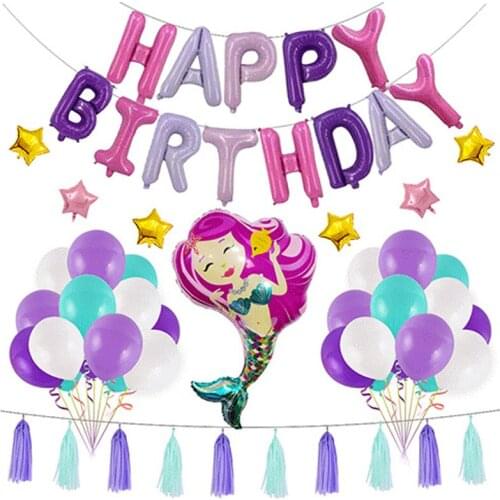Happy Birthday Backdrop Banner Balloon Set Flamingo Mermaid Party Decorations Foil Balloons Baby Shower Birthday Decor Supplies