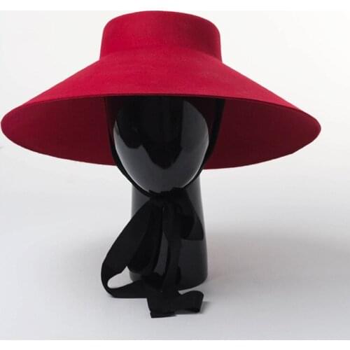 New Wool Big Wide Brim Top Hat Stage Catwalk Concave Top Fedora Hats For Women Men Caps Winter Warm Fashion Red Black Cloche Hat