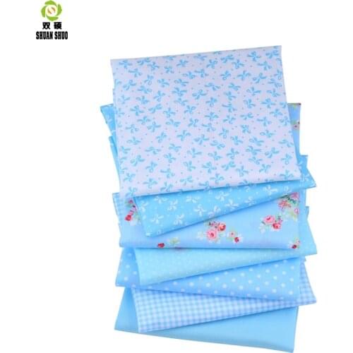 Shuanshuo New Blue Floral Series Cotton Patchwork Fabric Fat Quarter Bundles Fabric For Sewing Doll Cloths 40*50cm 7pcs/lot