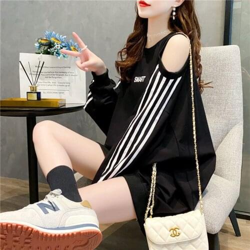 Sports Clothes For Breaking Holes Womens Spring And Autumn In 2021 Thin Style Fashion Big Size Blouse Lazy In The Wind
