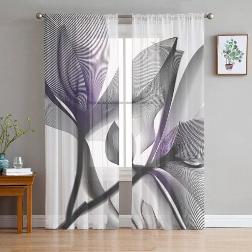 Art Fowers Window Treatment Tulle Modern Sheer Curtains for Kitchen Living Room the Bedroom Curtains Decoration