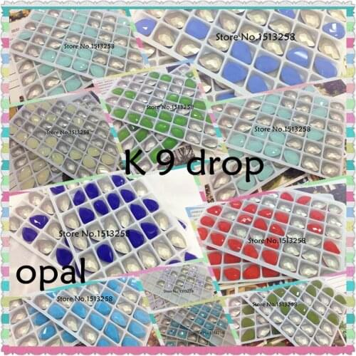 High Quality 10x14mm 13x18mm Teardrop Glass Crystal Fancy Stone K9 Droplet Snow white,green,blue,red Mixed Opal Colors