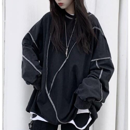 Gothic Long Sleeve Sweatshirt Loose Large Size Womens Dark Spring Spring/Autumn Base Clothes Black