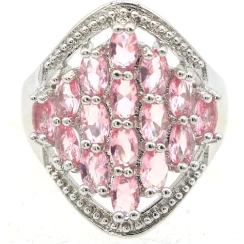 20x12mm Anniversary Created Pink Kunzite White Cubic Zircon For Sister Daily Wear Silver Rings Wholesale Drop Shipping