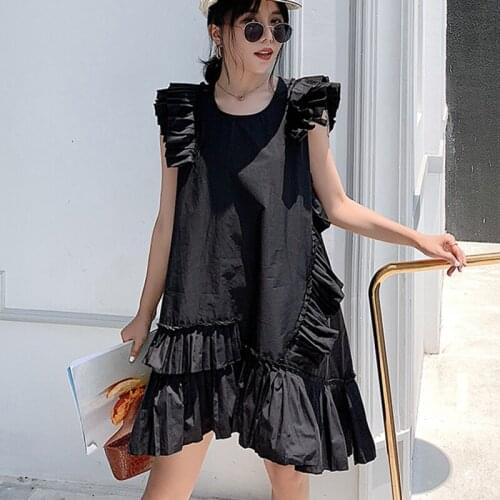 Ruffles white black Dress Women Summer Korean o-neck Sleeveless Irregular Mini Dresses for women Streetwear dress vestidos