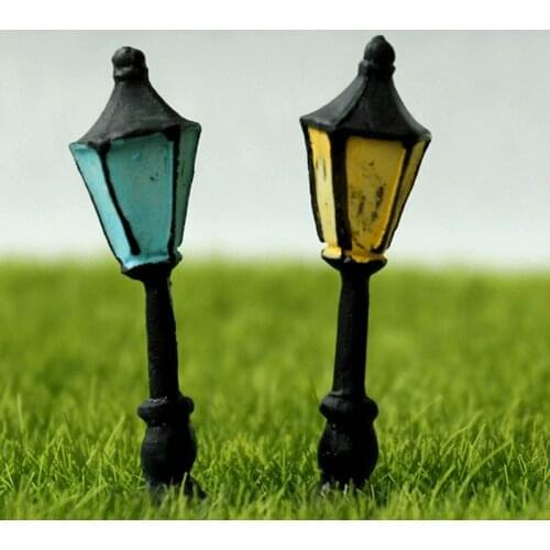 1 Pair Miniature Resin Crafts Garden Fairy Ornament Plant Pot Decor Retro Streetlight Street Lamp Christmas Garden Decorations