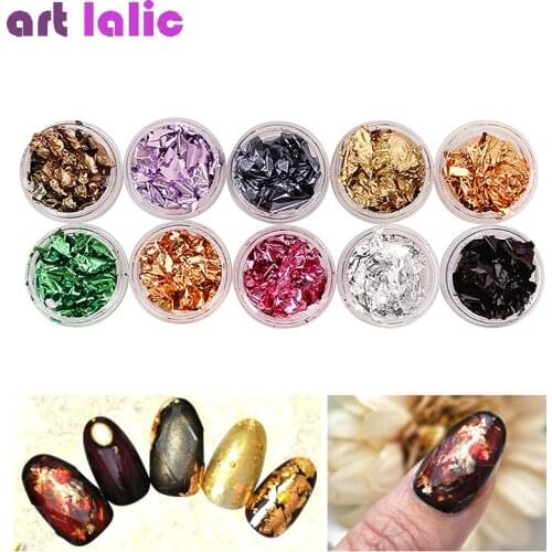 10 Box/Set Gold Mixed Irregular Aluminum Foil Glitter Nail Art Sticker Glitter DIY Manicure UV Gel Polish Nail Decoration Tool