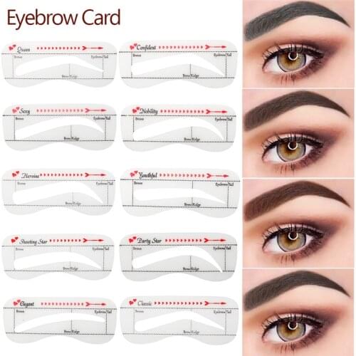 10Pcs/set Professional Eyebrow Stencil Card Template Eyebrow Sticker Tool Draw Perfect Eyebrows