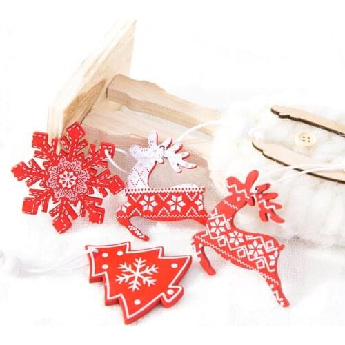 12Pcs Creative Santa Clause Snowman Wooden Christmas Pendants Ornament For Christmas Tree Ornaments Decoration Kids Toy Supplies