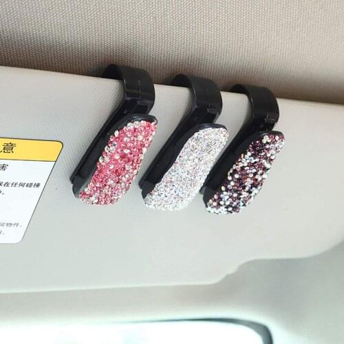 2 Pack Glasses Holders for Car Sun Visor Bling Bling Diamond Sunglasses Eyeglasses Mount with Ticket Card Clip