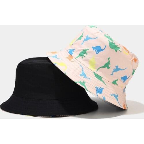 2020 Cotton Cartoon dinosaur print Bucket Hat Fisherman Hat outdoor travel hat Sun Cap Hats for Men and Women 223