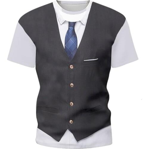 2021 Mens 3D Printing Fake Suit Vest T-shirt Short Sleeve Temperament Gentleman Trend Short Sleeve Adult Children T-shirt