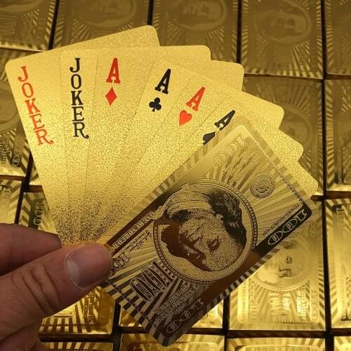 24K Gold Playing Cards Poker Game Gold Foil Poker Cards Set Waterproof Magic Poker Chips Table Games Cards