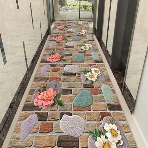 3D Stones Florals Corridor Carpet Doorway Rug Bedroom Decor Bedside Mat Soft Anti-slip Kitchen Balcony Living Room Area Rug