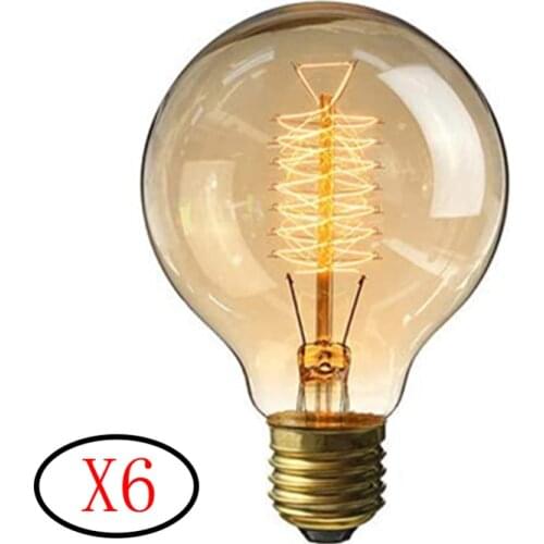 6pcs-Pack G80 vintage Edison lamp 40W spiral retro filament light bulb