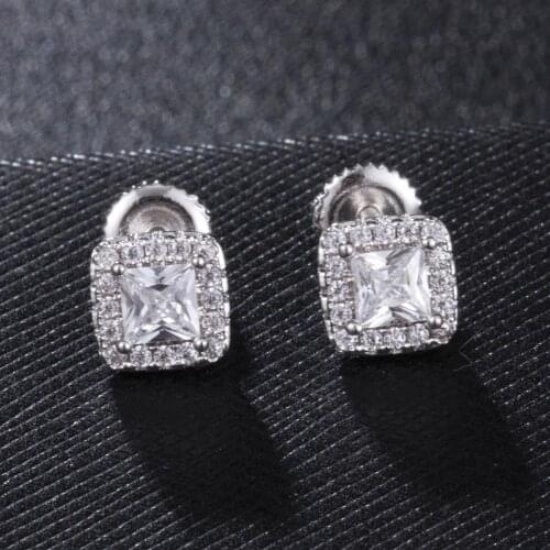 Big Zircon Micro Full Paved Rhinestone Square Stud Earrings Iced Out Bling Earring Women Men Hip Hop Jewelry