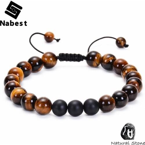 Men Women 8mm Tiger Eye Natural Stone Beads Bracelet Matte Lava Rock Bracelets Braided Rope Knot Bangles Yoge Buddha Jewelry