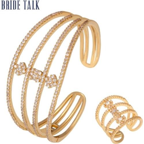 BRIDE TALK 2019 Luxury Jewelry Gold Bangle Micro Paved Baguette Cubic Zircon Adjustable Bangle Ring Sets Fashionable In Africa