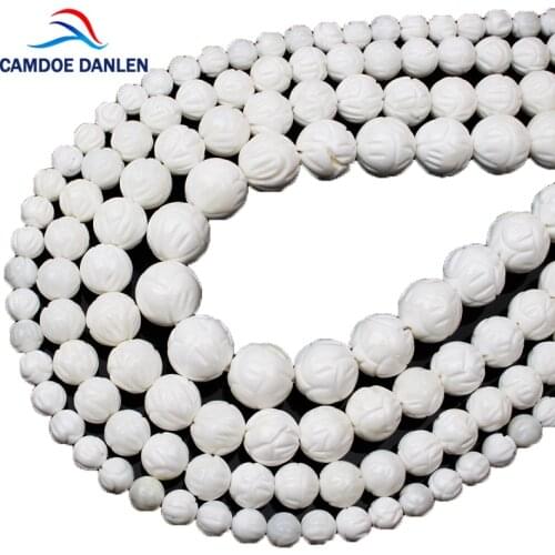 100% Shell Beads Natural White Lotus Carving Tridacna Shell Stone Buddha Prayer 6 8 10 12mm Beads For bBracelet Jewelry Making