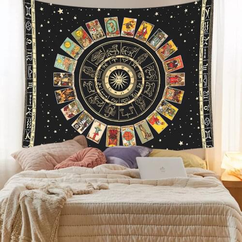 Boho Decoration Home Mandala Tarot Card Tapestry Wheel of Astrology Chart Tarot Sun and Moon Wall Hanging Witchcraft Supplies