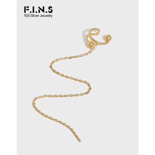 F.I.N.S 1Pc Minimalist C-Shaped Tassel Line Chain S925 Sterling Silver No-Pierced Ear Clip Female Line Ear Cuff Catilage Jewelry