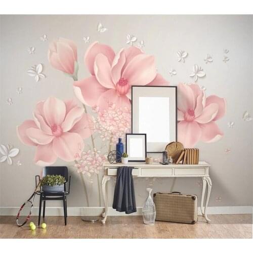 Beibehang Custom wallpaper photo mural 3D small fresh pink flowers background wall simple European papel de parede 3d wallpaper