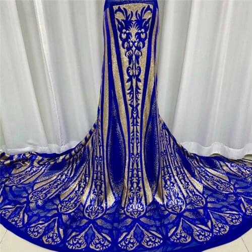French sequins lace fabric 2021 high quality african royal blue with sequins embroidered laces nigerian mesh fabrics 5 yards