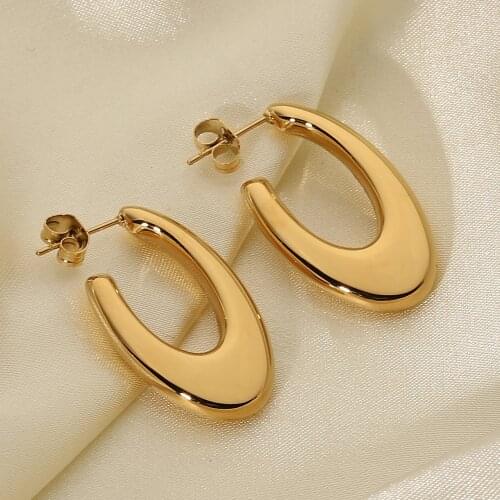 French Style Geometric Oval U-shaped Hoop Earrings For Women 18K Gold Plated Stainless Steel Earrings Jewelry
