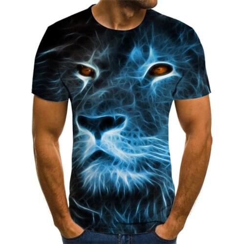 Animal funny 3D lion T-shirt men and women short-sleeved summer new 3D printing lion tiger animal T-shirt technology style T-shi