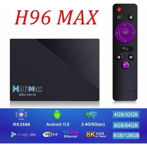 H96 MAX Android 11.0 TV BOX RK3566 Quad-Core 64 Bits 8GB DDR4 64GB/4GB 32GB LAN 1000M 2.4G/5G Dual Wifi BT4.0 4K HD Media player