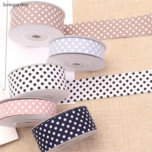 Kewgarden Dots Satin Ribbons 25mm 15mm Handmade Tape DIY Bowknot Polyester Cotton Ribbon Garment Accessories 5m /Lot