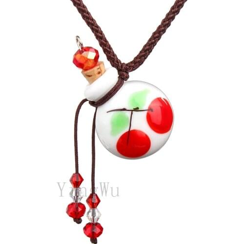 YingWu Round Cherry oil ashes urn bottle cork White Glass pendant vial Necklace