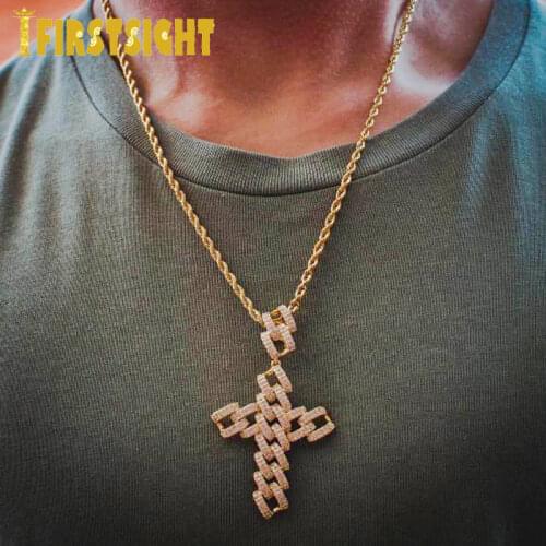 New Cuban Charn Cross Pendant Necklace 5mm Tennis Chain Iced Out Cubic Zirconia Sliver Color CZ Stone Hip Hop For Men Women