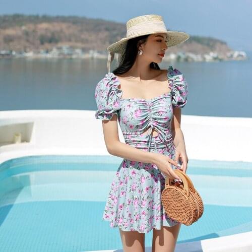 Ruffle Short Sleeve Swimsuit Sexy Hollow Out Bathsuit One Piece Swimdress Pad Print Couples Swimwear Men Swim Shorts Pants