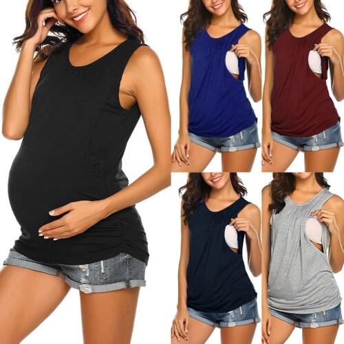 Womens Nursing Tank Top Solid Sleeveless Maternity Nursing Wrap Top Breast-feeding pregnant Clothes Cotton Soft Blouse T-shirt