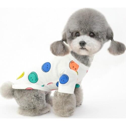 Dog Cute Breathable Summer Cotton T-Shirts Smiley Pattern Pet Clothes,Round Collar Vest Puppy Shirts Short Sleeve, Small Dogs