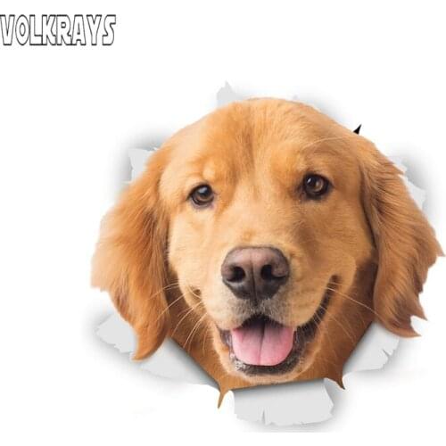 Volkrays Cute 3D Car Sticker Happy Gorgeous Golden Retriever Dog Waterproof Sunscreen PVC Decor Decal for Laptop,15cm*15cm