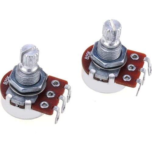 Alpha Mini Metric Sized Split Shaft Control Pots Linear Taper B25K Potentiometers for Guitar (Set of 2)