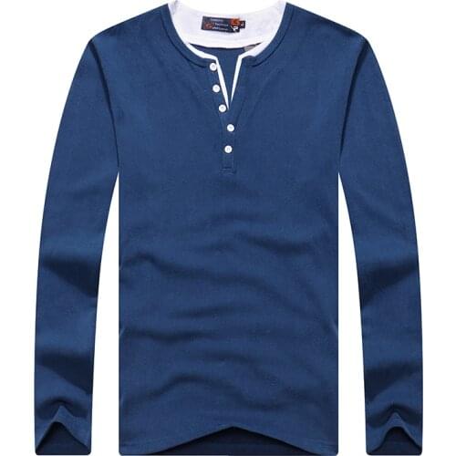 Plus Size 6XL-M 2021 T-Shirt Men Cotton T Shirt Full Sleeve tshirt Men Solid Color T-shirts tops&tees Mandarin Collar Long Shirt