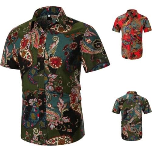 Vintage Paisley Print Hawaiian Shirt Men 2021 Summer Mens Cotton Short Sleeves Dress Casual Slim Fit Male Shirts