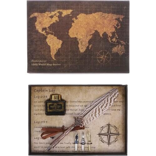 Antique Quill Feather Dip Pen Writing Ink Set Stationery Gift Box Fountain Pen