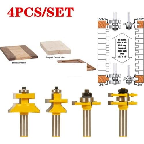 4pcs/set 1/2"/12.7mm Shank V-notch Tongue & Grooving Router Bit Set Tungsten Line knife Tenon Cutter Woodworking Cutter Tools