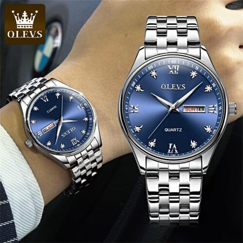 OLEVS 2021 New Fashion Mens Watches Top Brand Luxury Creative Steel Mens Bracelet Watches Mens Quartz Waterproof Calendar Watch