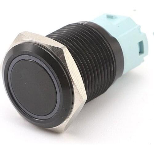 16mm Oxidized Black Metal Switch Ring With Light Self-reset Self-locking Waterproof Metal Push Button Switch With Power Symbol