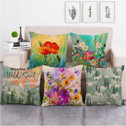 Wholesale pillowcase seamless trees and butterfly pillow cover linen/cotton sofa cushion cover decorative pillows