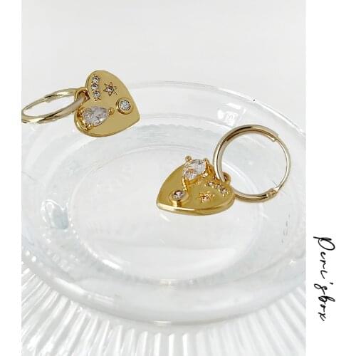 PerisBox Wholesale Gold Color Brass Love Shaped Huggie Earrings For Women Heart With Zircon Charm Hoop Earring