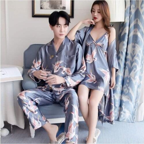 Pajamas Men Pajama Set Men Artificial Silk Womens Robe Sets Dress Long Sleeve Sexy Sleepwear for Men Men Nightwear Sleep Tops