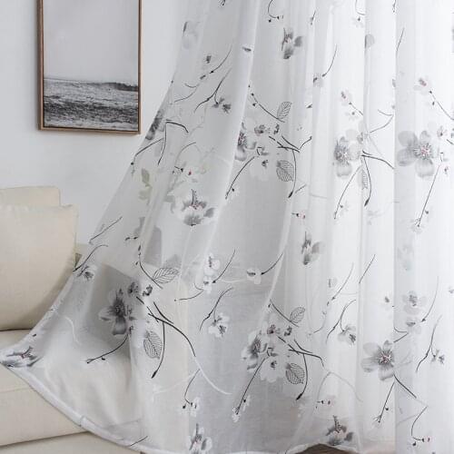 CDIY Morning Glory Sheer Curtain Printed Tulle For Living Room Bedroom Home Decoration Printed Floral Voile Drapes